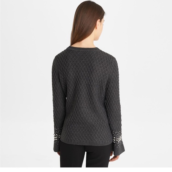 Karl Lagerfeld Gray Quilted Pearl Sleeve Sweater - Picture 2 of 8